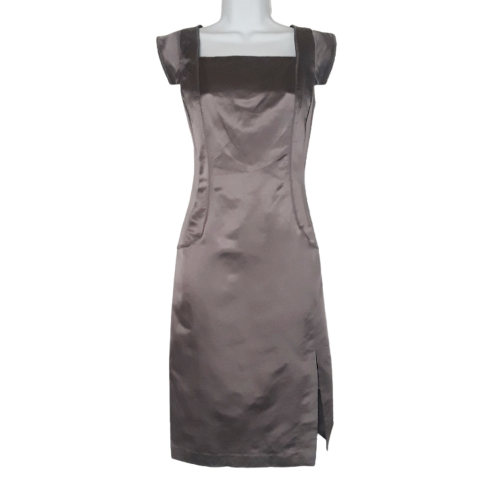 SILK CULTURE Charcoal Silk Satin Stitched Gray Dress Medium NWT